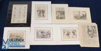 1920s-30s Vintage Punch Rugby Cartoons (16): One large mounted, 1925, six more in mounts, inc 2