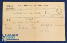 Pre-WW1 Manchester United Football Club telegraph to R Roberts, you are selected to play at