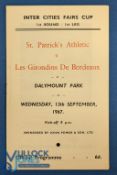 1967/68 Inter Cities Fairs Cup match programme St. Patrick's Athletic v Les Girondins Bordeaux at