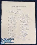 1962 British & I Lions Official Rugby Autograph Sheet: Clean sheet stiffened by another, with