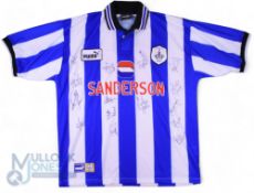 1996/97 Sheffield Wednesday Multi-Signed home football shirt in blue and white, Puma/Sanderson, size