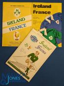 1981, 83 & 85 Ireland v France Rugby Programmes (3): Colourful variety of cover designs on these