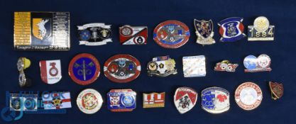 Collection of metal/enamel pin badges to include St Johnstone 1884, Glasgow Rangers, Stirling