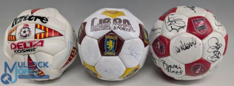 Aston Villa Walsall FC Shrewsbury Town, 3 multi signed footballs, of an early 1990 Aston Villa Libra
