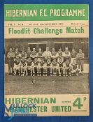 1955/56 Hibernian v Manchester Utd friendly match programme at Easter Road 19 September 1955; team
