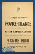 Scarce 1950 France v Ireland Rugby programme: Usual free postwar 4pp thin-paper issue, in