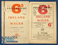 Ireland v Wales Rugby Programmes (2): Both at Lansdowne Road, Wales Grand Slam season 1952, and