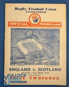 1934 England v Scotland Rugby Programme: Complete with three lengthy post-match press cuttings,