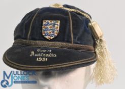 1951 England International Football Cap award: Tour of Australia player cap awarded to Ted Burgin,