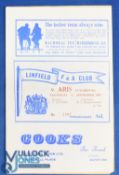 1966/67 Linfield v Aris (Luxembourg) European Cup Winners Cup match programme 14 September 1966;