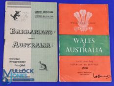 Australia in Wales 1948-58 Rugby Programmes (2): Issues at Cardiff v Barbarians, first such game v