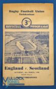1946 England v Scotland Rugby Programme: The slightly bigger than normal 4pp Twickenham card for