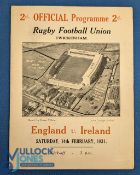 1931 England v Ireland Rugby Programme: Change to a stiffer 4pp foldover card, & a host of new
