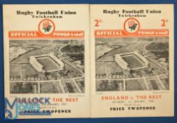 1937 & 1938 England Rugby Final Trial Programmes (2): Traditional Twickenham 4pp card, featuring big