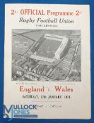 1931 England v Wales Rugby Programme: The newer style 4pp card style with aerial pic to cover, one