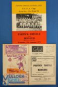 Partick Thistle home match programmes 1952/53 Clyde (SC), 1954/55 Rangers, 1972/73 Honved (UEFA