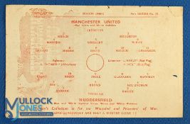 1944/45 Manchester Utd v Huddersfield Town single sheet programme 6 January 1945 cup qualifying