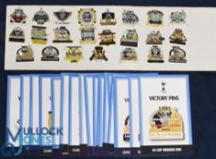 23x Tottenham Hotspurs Football Danbury Mint Victory Metal Enamel Pin Badges, with 23 victory cards