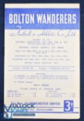 1956/57 Bolton Wanderers v Manchester Utd Div. 1 match programme, 10 November 1956; good. (1)