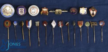 Selection of football badges to include 1951 FA Tour of Australia, 1956 FA Tour of South Africa,