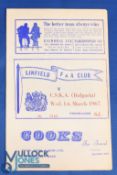 1966/67 Linfield v CSKA (Bulgaria) European Cup match programme 1 March 1967; good. (1)