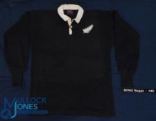 1983 Bernie Fraser's Match worn NZ All Blacks Rugby Jersey: Classic unadorned black, silver fern