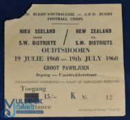 1960 NZ All Blacks Rugby Tour Match Ticket: Grandstand ticket for the 19/07/60 match with SW