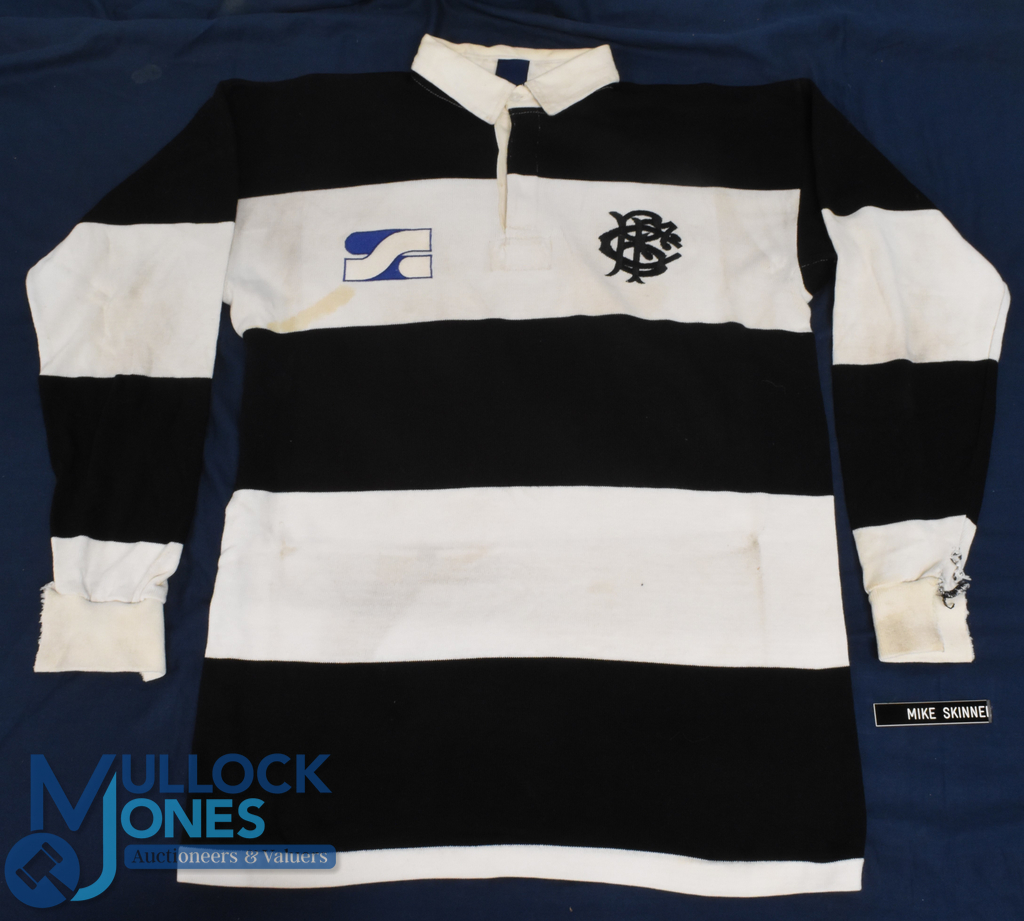 Early 1990s, Mickey Skinner's Match worn Barbarians Rugby Jersey: Famous b/w hoops, club & Sponsors' - Image 2 of 3