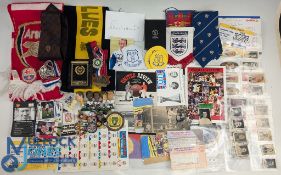 Football Collectables, a mixed lot to include football ties, badges, programmes, cards, tickets,
