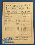 1928 England v NSW Rugby Programme: Changed to portrait-format team page to front of 4pp foldover.