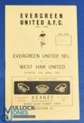 1958 Evergreen Utd (Select) XI v West Ham United friendly match programme at Cork, 29 April 1958,
