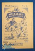 1952/53 Friendly match programme Millwall v Manchester Utd, 4 pages, 2 May 1953 at The Den; fair/