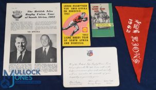 1962 British & I Lions Rugby Article, Itineraries, Card & Pennant (5): Magazine piece w/photos