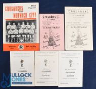 Selection of Crusaders FC match programmes 1954/55 Bangor, 1955/56 Linfield, 1958/59 Norwich City,
