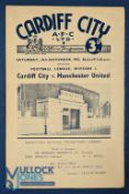 1953/54 Cardiff City v Manchester Utd Div. 1 match programme 14 November 1953; light fold o/wise