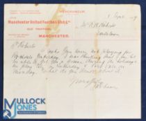 Reference to Lot 555. 1917 Letter from Manchester United Football Club Ltd to R Roberts and