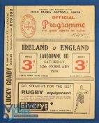 1938 Ireland v England Rugby Programme: Dublin issue of 20pp with light foxing, last clash there