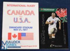 1977 Canada v USA Rugby Programme etc (2): Large striking issue for this N American clash.