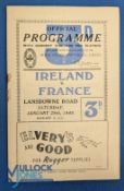 1949 Ireland v France Rugby Programme: Ireland Champions and won Triple Crown. Staple rust to mid-