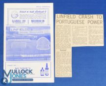 1968/69 Linfield v Vitoria Setubal Fairs Cup programme at Windsor Park, comes with newspaper match