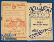 1949/50 Manchester Utd away match programmes v Liverpool 7 September 1949 (staple rust), Everton (12
