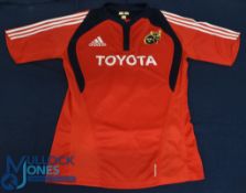 2007-9 Munster Match worn Rugby Jersey: Adidas, Toyota and Munster logos, red with blue and white
