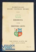 1968 British & I Lions Rugby Programme v Rhodesia: At Salisbury, 3/6/68, 30pp, slight damp marks
