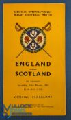 1944 England v Scotland Wartime Rugby Programme: Forsyth's of Scotland sponsored the programmes
