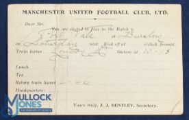 Pre-WW1 Manchester United Football Club Ltd player selection card for the away match at Port Vale