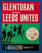1971 Glentoran v Leeds Utd match programme 5 May 1971 (Festival '71 match) at The Oval, team changes