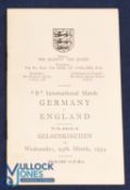 1954 Germany 'B' v England 'B' international match itinerary by the FA for the match 24 March 1954