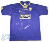 1997/98 Wimbledon Multi-Signed home football shirt in blue, Lotto/Elonex, short sleeve, size L,
