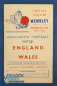 War Time 1943 England v Wales match programme at Wembley 25 September 1943, 4 pager, has team