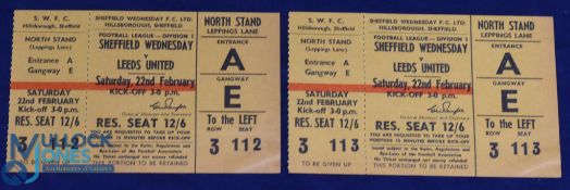Football Tickets: POSTPONED match tickets (2) 1968/69 Sheffield Wednesday v Leeds Utd Div.1, 22